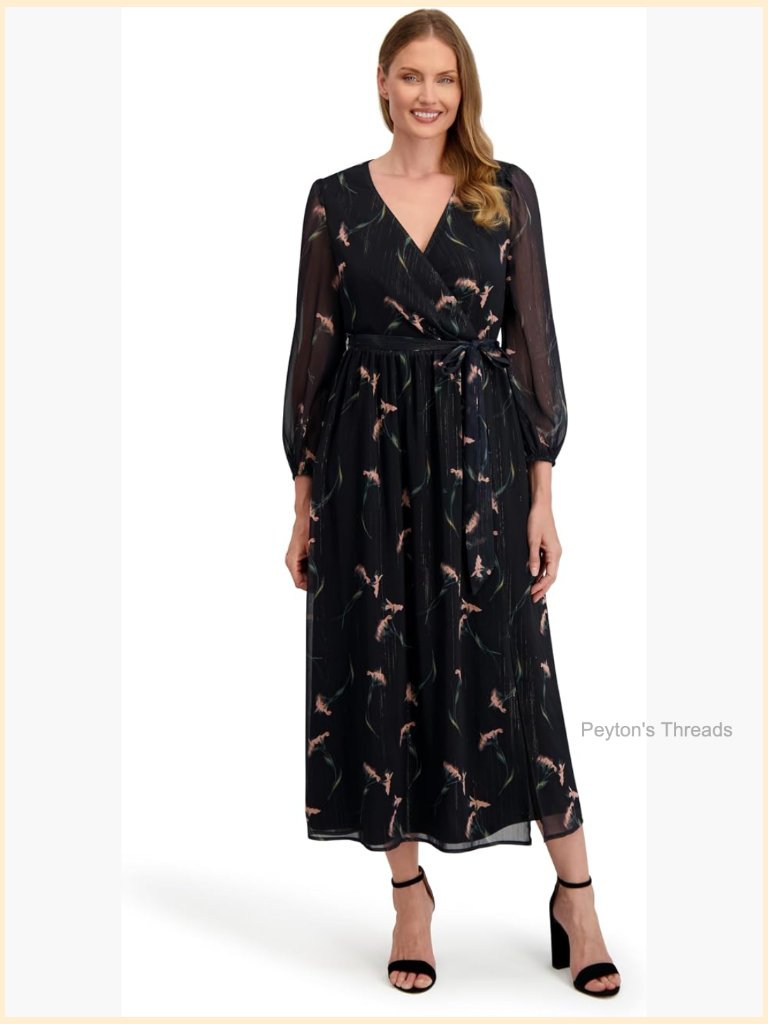 Long Sleeve Ruffle Hem Maxi Dress - Wrap Dress